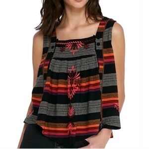 Free People Embroidered Striped Boho Aztec Sleeveless Swing Tank Top Medium